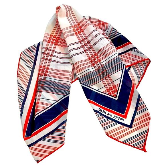 Vintage Jalen and Joseph Scarf Geometric Stripes Red White Blue 11x 68 Signed - Picture 3 of 4